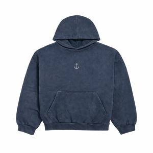 Sweat-shirt à capuche pour homme, bleu foncé uni, style décontracté, avec logo sur le devant et poche kangourou, logo personnalisé OEM ODM. - Product Image 5