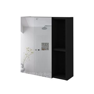 Armadietto a Specchio Clifton con 5 Ripiani Interni, Finitura Nero Wengue per Bagno - Product Image 5