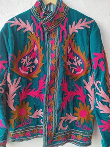 Women Boho Teal Velvet Embroidered <b>Jacket</b> Floral Pattern Premium Festival Wear <b>Short</b> <b>Jacket</b> - Product Image 5