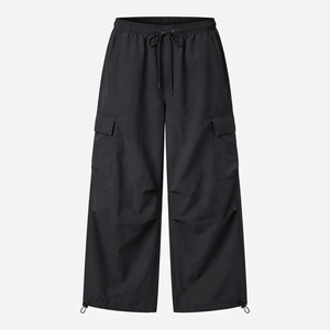 Pantalones Parachute Grises para Mujer, Cintura Media con Cordón Ajustable, Corte Holgado, Largura al Tobillo, Color Sólido, Estilo Casual, Tejido - Product Image 3