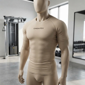 Men <b>Compression</b> T <b>Shirt</b> Beige Short Sleeve Athletic <b>Gym</b> Training Sportswear Custom Logo Fitness Running Workout <b>Shirt</b> - Product Image 3
