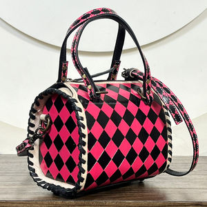 New Arrival Tooled Checkered Leather Small Speedy Duffel Bag Lightweight Travel Carryall Crossbody Weekender Gym Bag for Unisex - Product Image 4