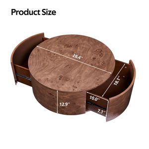 28.4\" Burl Wood 360 Degrees Rotating Top <b>Coffee</b> <b>Table</b> with 2 Drawers <b>Walnut</b> Finish - Product Image 5