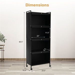5 Tier Rolling Microwave Stand Flip Dust-Proof Doors with 4 Casters & Brakes <b>Kitchen</b> <b>Storage</b> Rack - Product Image 3