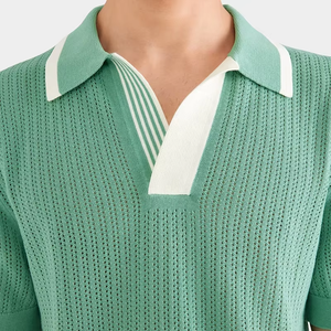 เสื้อคาร์ดิแกนโปโลถักสไตล์วินเทจสำหรับผู้ชาย เสื้อถักคอเปิดแขนสั้นสำหรับฤดูร้อน - Product Image 4