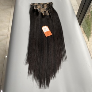 Full Head One Set 7 piezas 100-200g Clip recto en Clip en extensiones de cabello humano vietnamita de Color negro Natural - Product Image 4