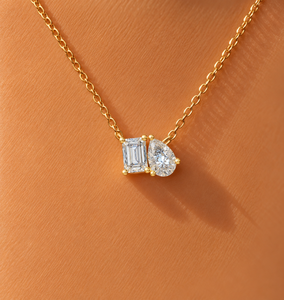 Collar Toi Et Moi con Colgante de Diamante Cultivado en Laboratorio, Corte Esmeralda, Oro Sólido de 14K/18K, DEF VVS, Certificado IGI, Minimalista, Rodio - Product Image 3