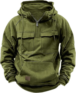 Veste tactique à manches longues conçue par OEM pour hommes, pull à quart de zip avec poches, veste de sport doublée, sweat à capuche pour l'extérieur, tailles XS-5XL - Product Image 6