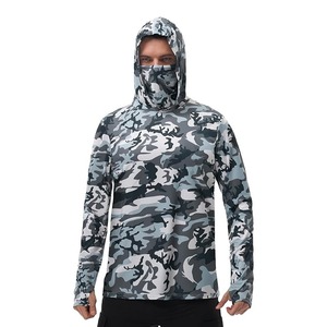 En stock, sweat-shirt de pêche à manches longues OEM avec protection solaire UPF 50+, masque facial intégré, jersey de pêche tendance, lisse et à séchage rapide - Product Image 1