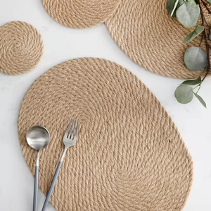 Posavasos Redondo Ecológico de Yute, Hecho a Mano con Fibra Natural Trenzada, para Café, Restaurante, Comedor - Product Image 1