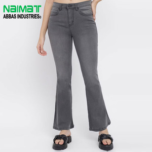 กางเกงยีนส์ทรงบูทคัทเอวสูงสีเทาสำหรับผู้หญิง ผ้าเดนิมยืดได้ ใส่สบาย เหมาะสำหรับใส่ลำลองและใส่ทำงานทุกวัน - Product Image 1
