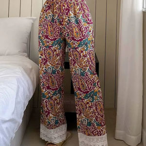 Pantalones de algodón voile suave y transpirable para mujer, pantalones de picnic para vacaciones, estampados, estilo palazzo, holgados, informales, estilo bohemio. - Product Image 1