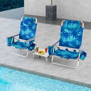 2 paquetes de mochila plegable al aire libre juego de silla de mesa de playa silla reclinable de playa de 5 posiciones - Product Image 2