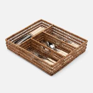 Organizador de cubiertos de ratán hecho a mano, bandeja para utensilios, bandeja multiusos con compartimentos. - Product Image 1