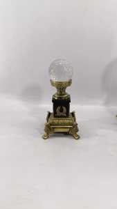 A stunning set of 3 vintage-style aluminum decorative stands featuring faceted <b>crystal</b> <b>spheres</b> on sturdy, ornate pedestals - Product Image 4