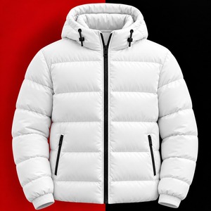 <b>White</b> Hooded <b>Puffer</b> <b>Jacket</b> <b>Men</b> Down Alternative Winter Coat Zip Up Regular Fit With Pockets - Product Image 5