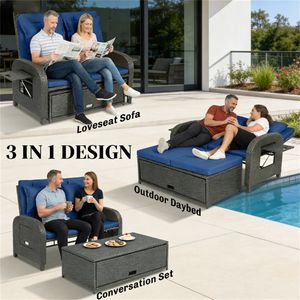 Navy Blue <b>Outdoor</b> Lounge Chair <b>Sofa</b> <b>Bed</b> for Garden Use - Product Image 2