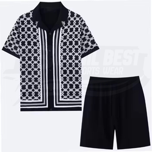 Men's Breathable 2-Piece <b>Knitted</b> <b>Set</b>-Short Sleeve Solid Shirt and Shorts Casual Summer Beach Wear 100% Polyester - Product Image 4