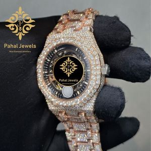 Montre mécanique de luxe Pahal Jewels pour femme, acier inoxydable, or rose, cadran squelette incrusté de diamants, analogique, 38 mm, fermoir pliant - Product Image 4