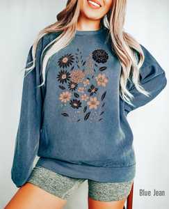 Sudadera con estampado floral para mujer, cuello redondo, manga larga, informal, mezcla de algodón, tops estampados, venta al por mayor, ropa personalizada - Product Image 6
