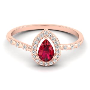 Bagues de fiançailles REYES en or jaune massif 14 carats de haute qualité avec rubis taille poire 0,5 carat et bagues demi-éternité halo en argent 925 – Bijoux - Product Image 6