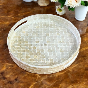 Impresionante Bandeja Redonda de Concha Marina Fabricada en Vietnam con Patrón de Escamas de Pescado, Decoración para el Hogar, Plato para Almacenamiento de Alimentos, Venta al por Mayor - Product Image 1