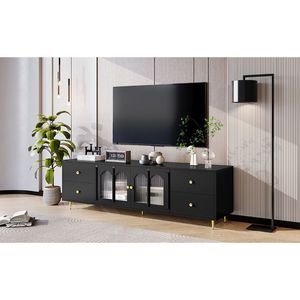 Soporte de TV Moderno de 70.9 Pulgadas con Puerta de Vidrio, Centro de Entretenimiento con 4 Cajones y 2 Gabinetes, Cinco Patas de Metal, para Televisores de hasta 75 Pulgadas - Product Image 4