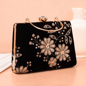 Black Base Floral <b>Sequins</b> Embroidery Ethnic Clutch <b>Bag</b> with <b>Sequins</b> and Thread Work Elegant Women Evening Purse for Festive Wear - Product Image 4