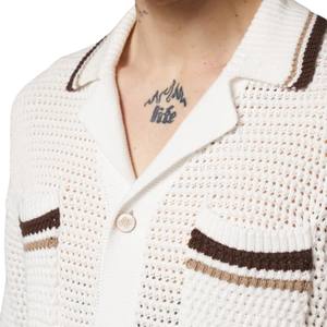 เสื้อเชิ้ตถักลายทางแขนสั้นสำหรับผู้ชาย ติดกระดุม ใส่สบายๆ ในฤดูร้อน เสื้อถักนิตติ้ง รับผลิตตามสั่ง ขายส่ง จัดหาสินค้าตามความต้องการ - Product Image 3