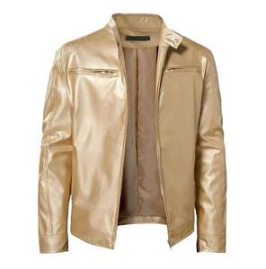 Blousons en cuir pour hommes, style moto, fermeture éclair, col montant, poches en cuir de vachette, vintage, respirants, service OEM, hiver 2026 - Product Image 3