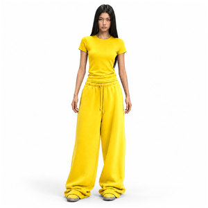 Women's Summer Outfit <b>Set</b> Short Sleeve Top Wide Leg Trousers <b>Set</b> Lightweight Breathable Fabric OEM ODM Available - Product Image 2