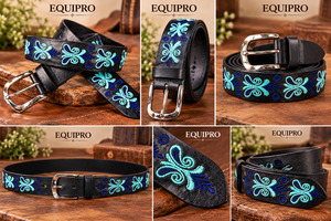Ceinture en cuir de vachette brodée ethnique Equipro avec boucle ardillon en alliage, motif uni, décontractée, pour homme, écologique, finition artisanale, 3,5 cm - Product Image 3