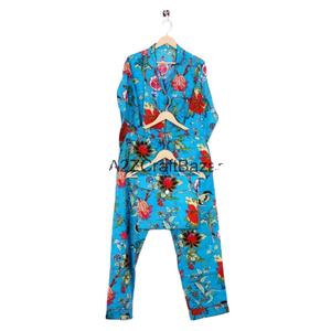 ชุดนอนผ้าฝ้ายแท้ 100% พิมพ์ลายดอกไม้สำหรับผู้หญิง ชุดนอนผ้าถักทำมือ สำหรับฤดูร้อน ชุดลำลองใส่บ้าน โรงแรม ชุดเพื่อนเจ้าสาว - Product Image 1