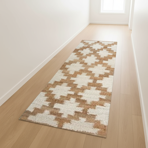 Tapis de couloir géométrique en laine, rectangulaire, antidérapant, avec envers en caoutchouc, à poils moyens, style classique, pour couloir - Product Image 5