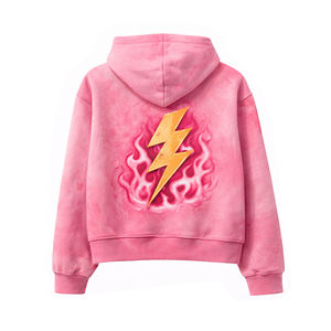 Sudadera con capucha oversize para hombre, personalizada, con efecto desgastado, lavado ácido, cremallera rosa, bordada, con efecto descolorido por el sol, estilo streetwear vintage, corta, con impresión DTG y serigrafía - Product Image 2