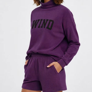 Ensemble short et haut à col montant pour femme, en molleton polyester/coton uni, style streetwear, écologique, séchage rapide, respirant, léger - Product Image 1