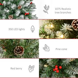 7.5 ft Pre-Lit Snow Dipped Artificial Christmas Tree 350 LED <b>Lights</b> Realistic <b>Branches</b> Pine Cones Red Berries Christmas Tree - Product Image 5
