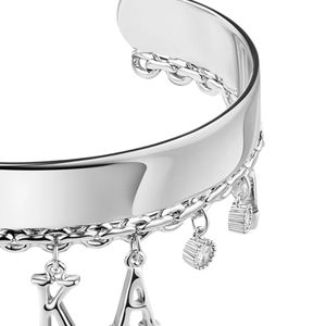 <b>Silver</b> Tone Statement Cuff <b>Bracelet</b> with Decorative Letter Charms Stylish Open <b>Bangle</b> Jewelry Accessory for Women Wedding Party - Product Image 4