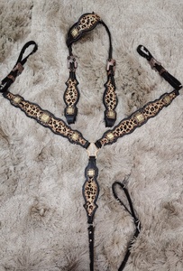 2025 léopard cuir de vachette cheval Tack ensemble tête poitrine plaque en cuir véritable léger saisonnier cheval débarrasser équipements - Product Image 5