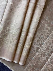 Best Fabric Banarasi Checks with Embroidery Floral Applique work-Rich Zari Woven Pallu with Tassels <b>Saree</b>-<b>Blouse</b> Indian Exporter - Product Image 6
