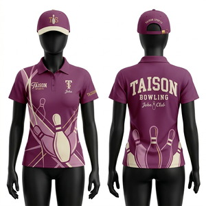 Maillot de bowling pour femme en polyester et élasthanne 180 GSM de qualité supérieure, violet crème, avec panneaux imprimés par sublimation et logo personnalisé brodé - Product Image 1