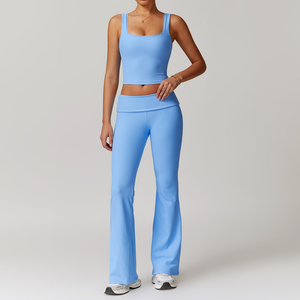 Women's 2 Piece Yoga <b>Set</b> <b>Square</b> Neck Crop Top High Waist Pants Breathable Spandex Polyester Solid Color Activewear - Product Image 6