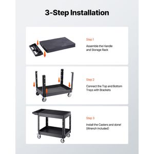 Carrello Multiuso in Plastica Resistente 37 X 25,4 Pollici, Capacità di Carico 550 Libbre, Carrello di Servizio Girevole a 360 Gradi con Due Ripiani - Product Image 6