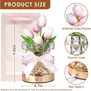 Rechargeable Cordless Touch Tulip Flower Crystal Table Lamp Battery Powered <b>Small</b> Night <b>Light</b> Gifts for Women - Product Image 3
