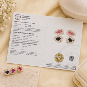 14KT Solid Yellow Gold Lab Grown Diamond <b>Stud</b> <b>Earrings</b> With Pink Tourmaline and Royal <b>Blue</b> Sapphire Fine IGI Jewelry For Women - Product Image 6