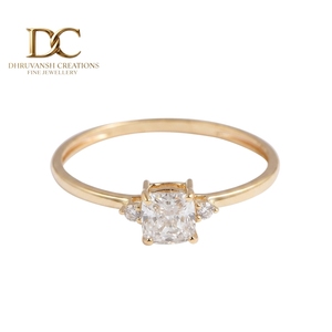Handcrafted 14KT Solid Gold <b>Ring</b> with Lab Grown Diamond <b>Cushion</b> Shape <b>Wedding</b> Band Minimalist IGI Certified Jewelry for Women's - Product Image 1