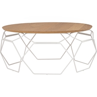 Mesa de Centro Redonda de Lujo con Base de Metal, Mesa de Centro Blanca para Sala de Estar y Espacios Pequeños