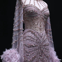 Jancember LSZ082 Elegante Feder-Cape-Ärmel Kristall-Abendkleider für Partys