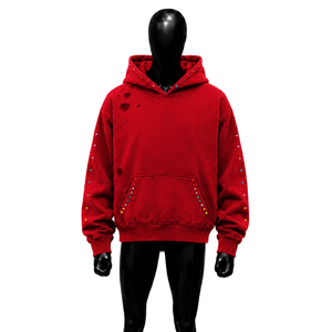 Sweat à capuche oversize vintage rouge streetwear, effet usé, coupe décontractée, délavage vintage, haute qualité, streetwear quotidien, pull confortable et douillet - Product Image 1
