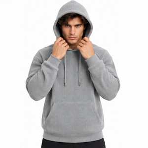 Mens Waffle Knit Hoodie Pullover <b>Long</b> Sleeve Thermal Casual Outdoor Winter Streetwear Custom Hooded <b>Sweatshirt</b> Wholesale Hoodie - Product Image 1